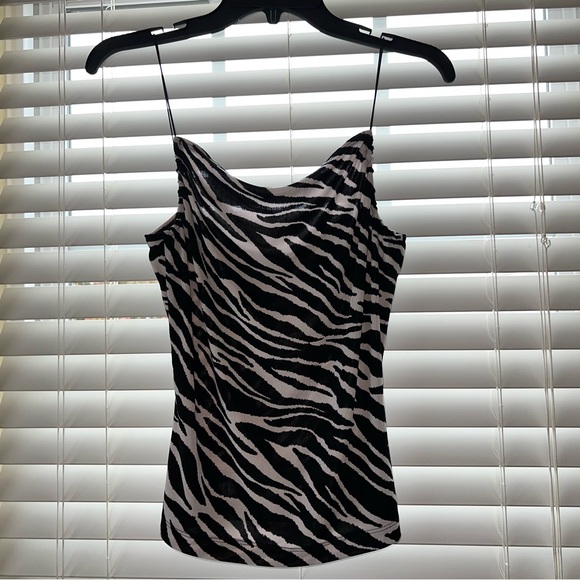 **SOLD** Zebra Print Tank Top with Elastic String Straps & Ruched Neckline Sz L - Picture 5 of 9